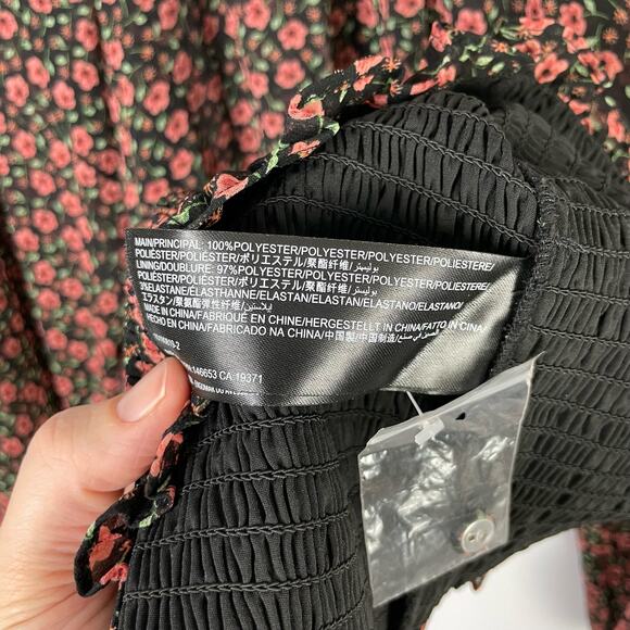 C/MEO Collective | Longevity Black Floral Sheer Smocked Long Sleeve Mini Dress - Picture 11 of 12